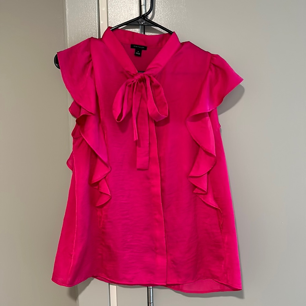 Hot pink Anna Taylor ruffle blouse size medium